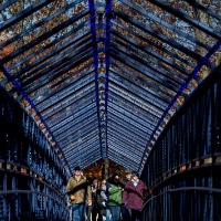 Group walking on the Mackinac Bridge